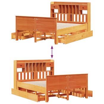 Massivholzbett mit Regal ohne Matratze Wachsbraun 140x190 cm
