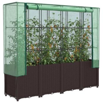 ARDEBO.de - Hochbeet mit Gewächshaus-Aufsatz Rattan-Optik 160x40x153 cm