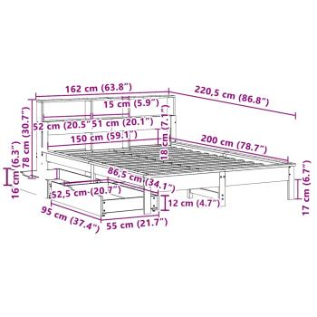 Massivholzbett mit Regal ohne Matratze Wachsbraun 150x200 cm
