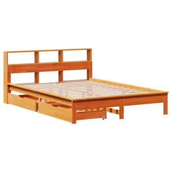 ARDEBO.de - Massivholzbett mit Regal ohne Matratze Wachsbraun 120x190 cm