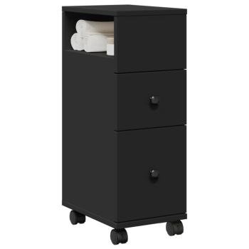 ARDEBO.de - Badschrank Schmal mit Rollen Schwarz Holzwerkstoff