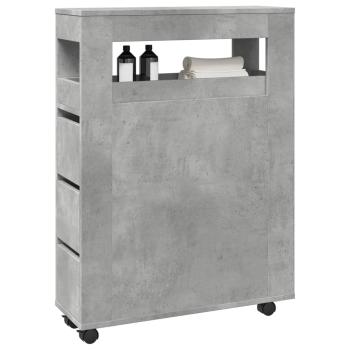 ARDEBO.de - Badschrank Schmal mit Rollen Betongrau Holzwerkstoff