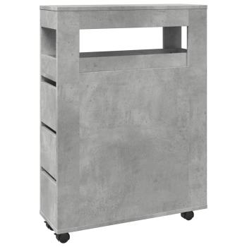 Badschrank Schmal mit Rollen Betongrau Holzwerkstoff