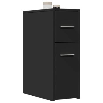 ARDEBO.de - Badschrank Schmal mit Rollen Schwarz Holzwerkstoff