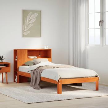 ARDEBO.de - Massivholzbett mit Regal ohne Matratze Wachsbraun 75x190 cm
