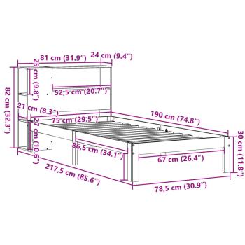 Massivholzbett mit Regal ohne Matratze Wachsbraun 75x190 cm