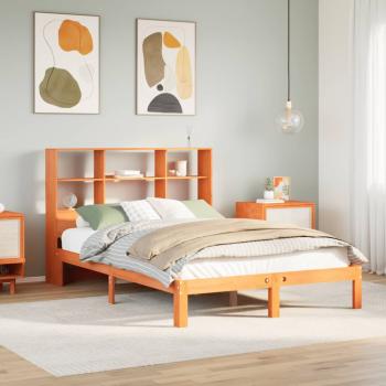 ARDEBO.de - Massivholzbett mit Regal ohne Matratze Wachsbraun 135x190 cm