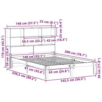 Massivholzbett mit Regal ohne Matratze Wachsbraun 140x200 cm