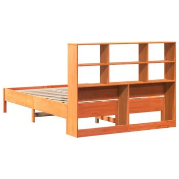 Massivholzbett mit Regal ohne Matratze Wachsbraun 135x190 cm