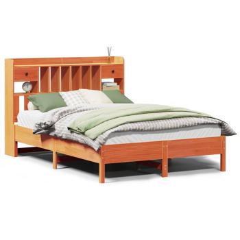 Massivholzbett mit Regal ohne Matratze Wachsbraun 140x190 cm