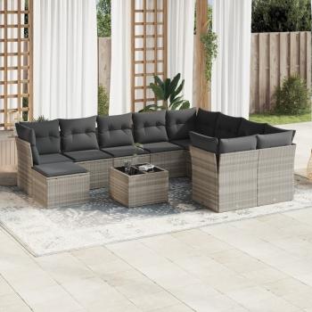 ARDEBO.de - 11-tlg. Garten-Sofagarnitur mit Kissen Hellgrau Poly Rattan
