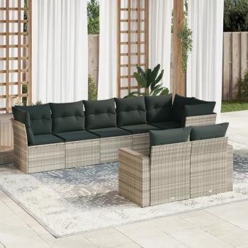 ARDEBO.de - 8-tlg. Garten-Sofagarnitur mit Kissen Hellgrau Poly Rattan
