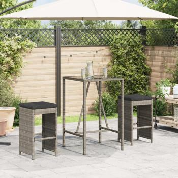 ARDEBO.de - Garten-Barhocker mit Kissen 2 Stk. Grau Poly Rattan