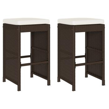 Garten-Barhocker mit Kissen 2 Stk. Braun Poly Rattan