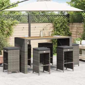 ARDEBO.de - Garten-Barhocker mit Kissen 6 Stk. Grau Poly Rattan