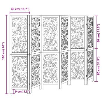 6-tlg. Paravent Schwarz Massivholz Paulownia