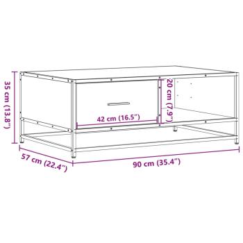 Couchtisch Braun Eichen-Optik 90x57x35 cm Holzwerkstoff Metall