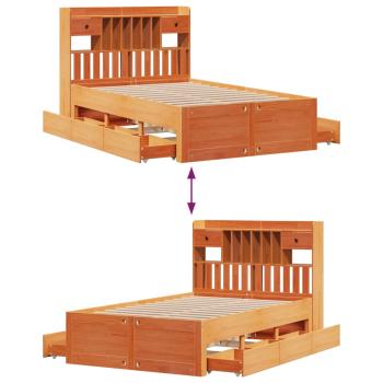 Massivholzbett mit Regal ohne Matratze Wachsbraun 135x190 cm