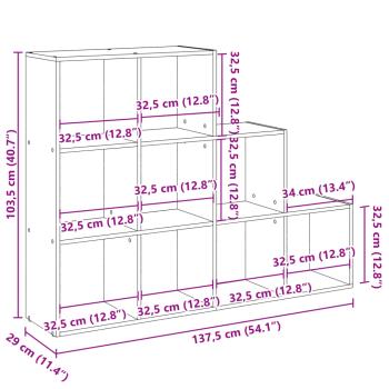 Raumteiler-Bücherregal 3 Stufen Betongrau 137,5x29x103,5 cm