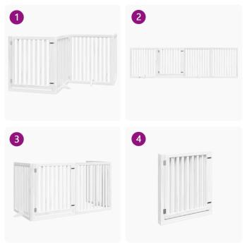 4-tlg. Hundetor mit Tür Faltbar Weiß 320 cm Pappelholz