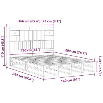 Massivholzbett mit Regal ohne Matratze Wachsbraun 160x200 cm