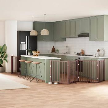 ARDEBO.de - 6-tlg. Hundetor mit Tür Faltbar Braun 480 cm Pappelholz