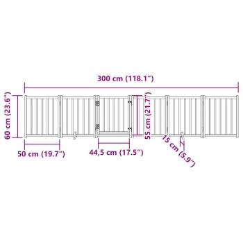 6-tlg. Hundetor mit Tür Faltbar Schwarz 300 cm Massivholz Tanne