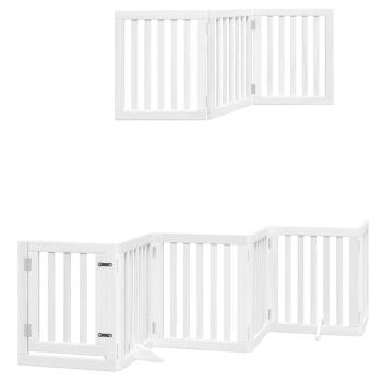 9-tlg. Hundetor mit Tür Faltbar Weiß 450 cm Pappelholz