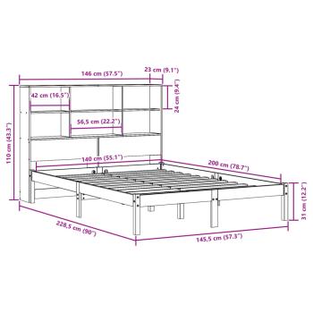 Massivholzbett mit Regal ohne Matratze Wachsbraun 140x200 cm