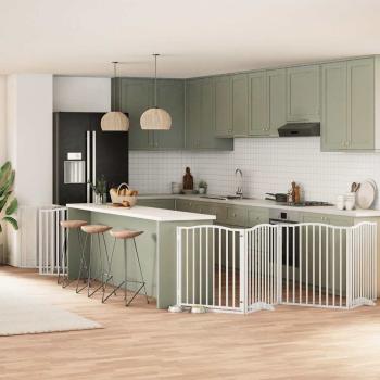 ARDEBO.de - 12-tlg. Hundetor mit Tür Faltbar Weiß 960 cm Pappelholz