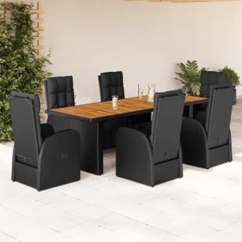 ARDEBO.de - 7-tlg. Garten-Essgruppe mit Kissen Schwarz Poly Rattan