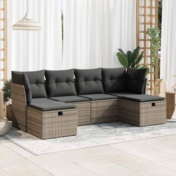 ARDEBO.de - 6-tlg. Garten-Sofagarnitur mit Kissen Grau Poly Rattan