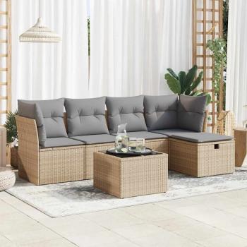 ARDEBO.de - 6-tlg. Garten-Sofagarnitur mit Kissen Beige Poly Rattan