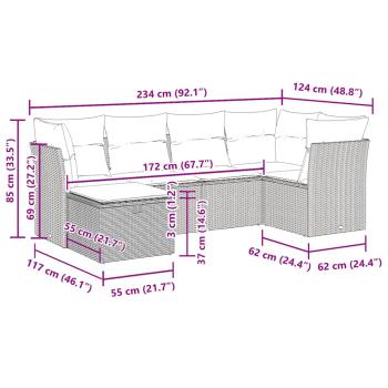 6-tlg. Garten-Sofagarnitur mit Kissen Braun Poly Rattan