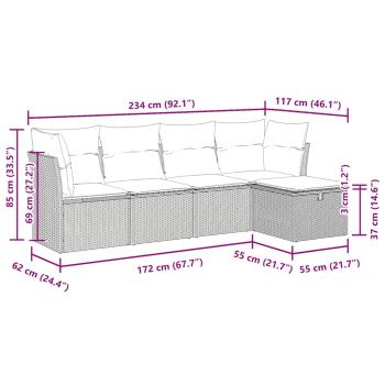 5-tlg. Garten-Sofagarnitur mit Kissen Hellgrau Poly Rattan