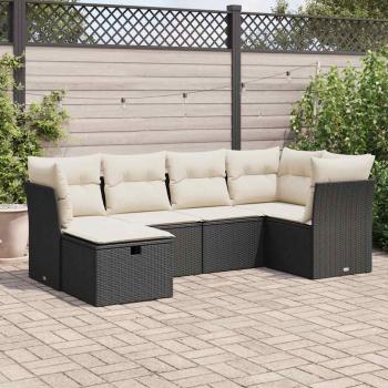 ARDEBO.de - 6-tlg. Garten-Sofagarnitur mit Kissen Schwarz Poly Rattan