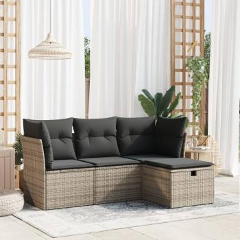 ARDEBO.de - 4-tlg. Garten-Sofagarnitur mit Kissen Grau Poly Rattan