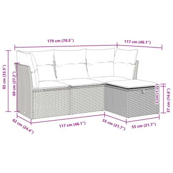4-tlg. Garten-Sofagarnitur mit Kissen Grau Poly Rattan