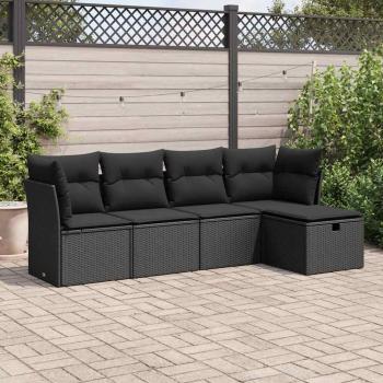 ARDEBO.de - 5-tlg. Garten-Sofagarnitur mit Kissen Schwarz Poly Rattan