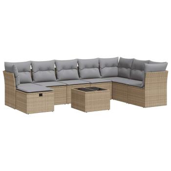 9-tlg. Garten-Sofagarnitur mit Kissen Beige Poly Rattan