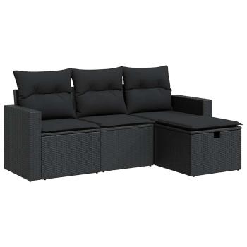 ARDEBO.de - 4-tlg. Garten-Sofagarnitur mit Kissen Schwarz Poly Rattan