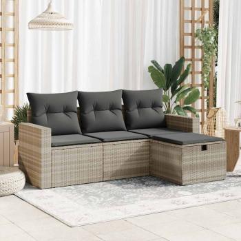 ARDEBO.de - 4-tlg. Garten-Sofagarnitur mit Kissen Hellgrau Poly Rattan