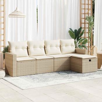 ARDEBO.de - 5-tlg. Garten-Sofagarnitur mit Kissen Beige Poly Rattan