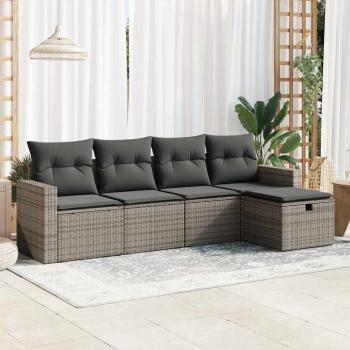 ARDEBO.de - 5-tlg. Garten-Sofagarnitur mit Kissen Grau Poly Rattan