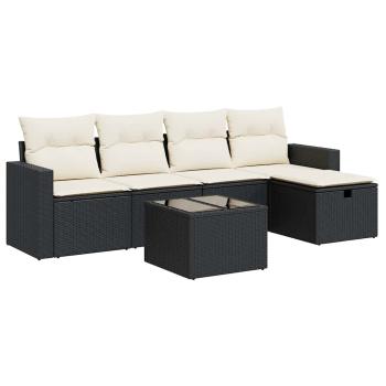 6-tlg. Garten-Sofagarnitur mit Kissen Schwarz Poly Rattan