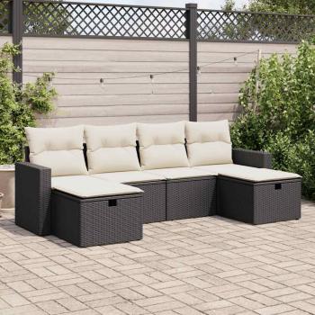 ARDEBO.de - 6-tlg. Garten-Sofagarnitur mit Kissen Schwarz Poly Rattan