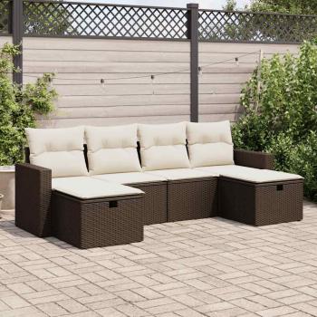 ARDEBO.de - 6-tlg. Garten-Sofagarnitur mit Kissen Braun Poly Rattan