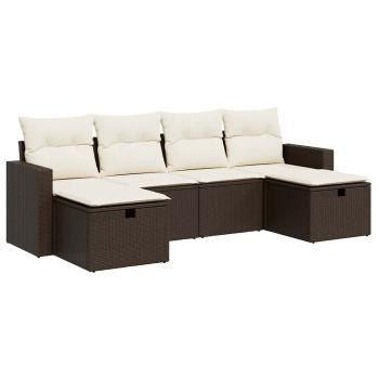 6-tlg. Garten-Sofagarnitur mit Kissen Braun Poly Rattan
