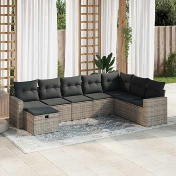 ARDEBO.de - 8-tlg. Garten-Sofagarnitur mit Kissen Grau Poly Rattan