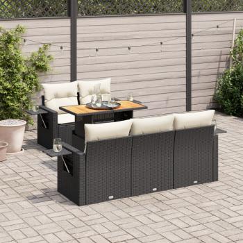 ARDEBO.de - 6-tlg. Garten-Sofagarnitur mit Kissen Schwarz Poly Rattan